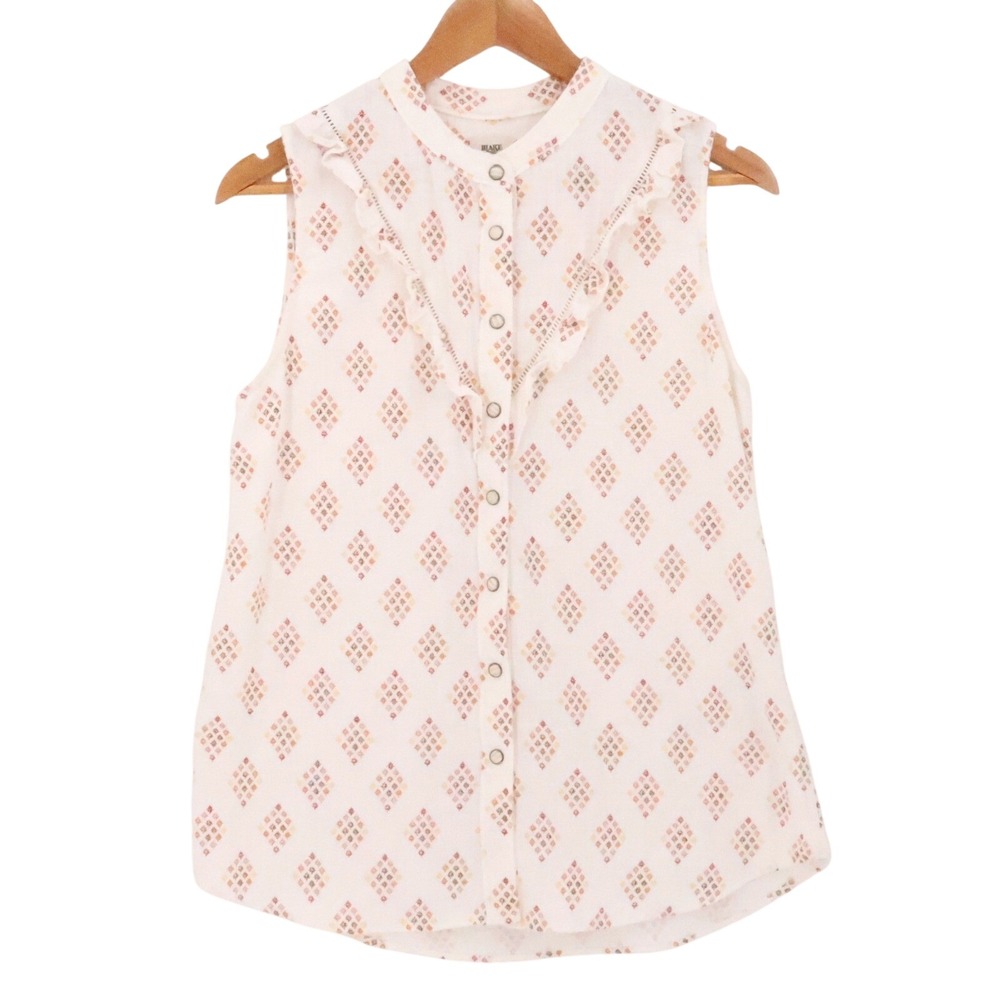 Blake Shelton Lands End Ruffle Sleeveless Blouse Womens Size S White Western